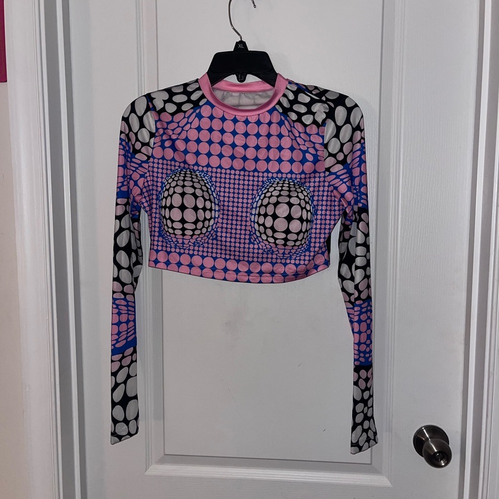 Stylish Pink and Black Geometric Women's Top
